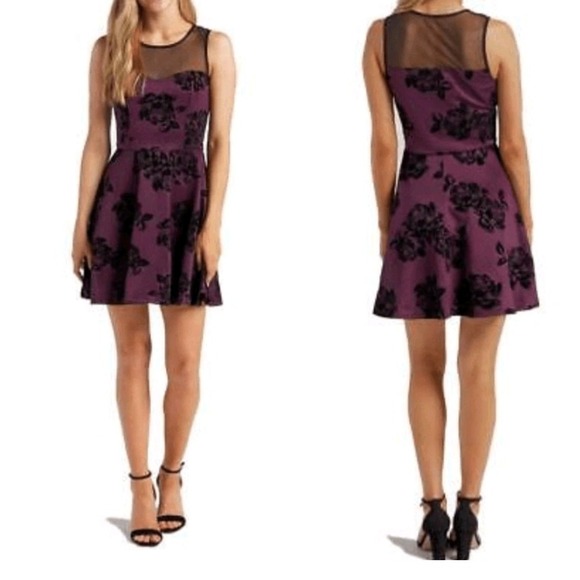Trixx Purple Floral‎ Velvet Fit & Flare Party Dress - Women's Small - Picture 1 of 8